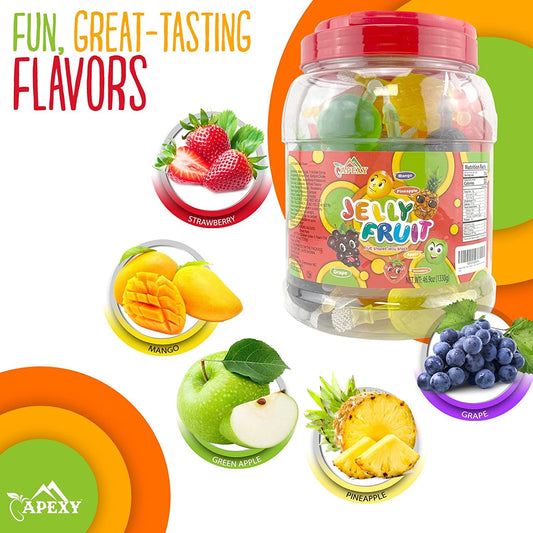 five assorted fruit flavors in one bundle: sour apple, pineapple, grape, strawberry, and mango