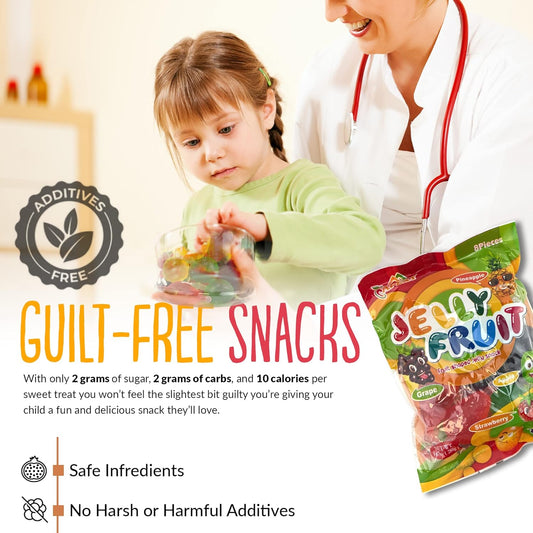 five assorted fruit flavors: sour apple, pineapple, grape, strawberry, mango