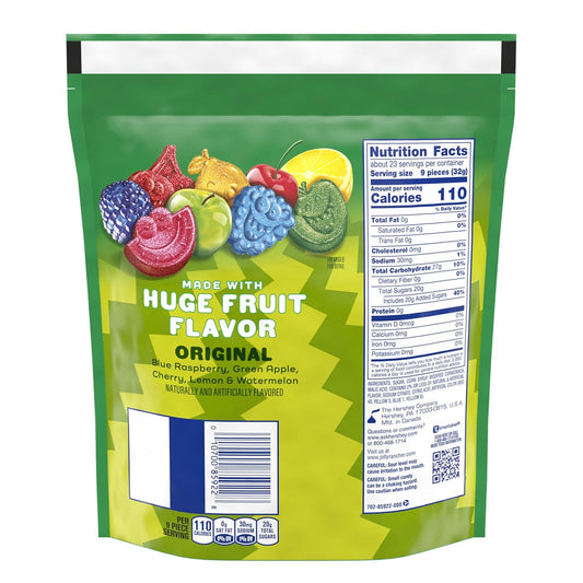 five assorted fruit flavors: watermelon, green apple, cherry, lemon, and blue raspberry