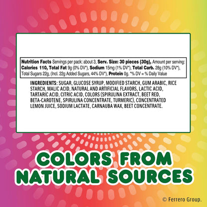 five fruit flavors: orange, lemon, apple, cherry, and grape