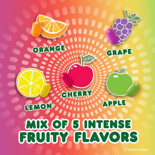five fruit flavors per pack: orange, lemon, apple, cherry, and grape