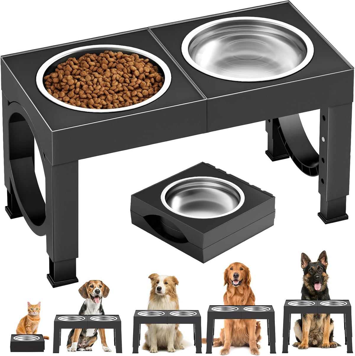 five-height adjustable stand (approx. 9, 11, 12, 13.78, 14 inches) with collapsible legs