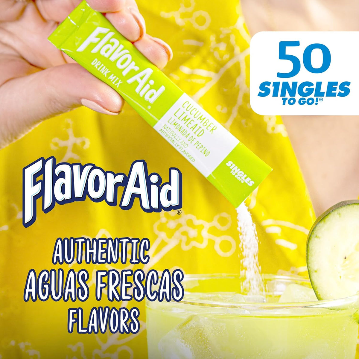 Flavor Aid Aguas Frescas Singles To Go – Self-Care Hydration Companion for Workouts and Recovery, 50 Single-Serve Sticks
