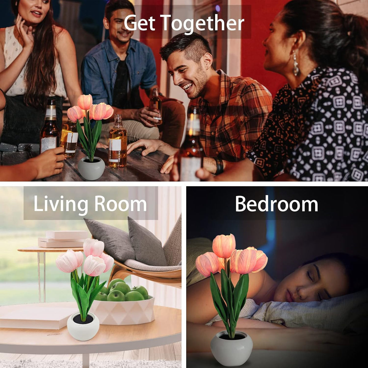 Flower Pot LED Lamp – Birthday Gift for Mom and Wife, Forever Tulip Centerpiece with Warm Glow
