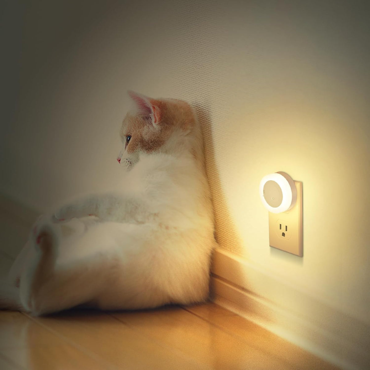 FOLKSMATE LED Night Light – Stylish Plug in Ambient Light in Soft White Amber and Blue for Cozy Decor
