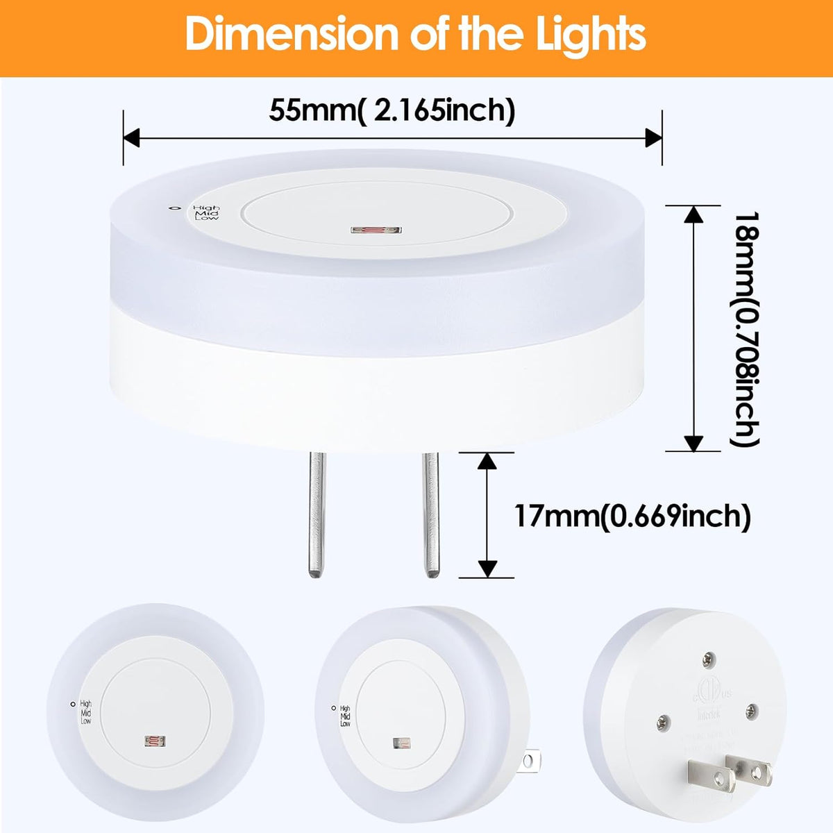 FOLKSMATE LED Night Light – Stylish Plug in Ambient Light in Soft White Amber and Blue for Cozy Decor