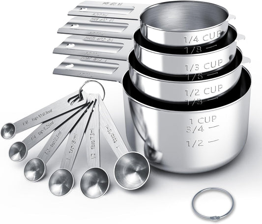 food-grade 18/8 stainless steel construction for both cups and spoons