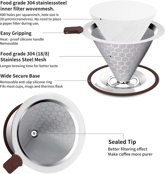 food-grade 304 stainless steel construction with zero plastic parts contacting coffee