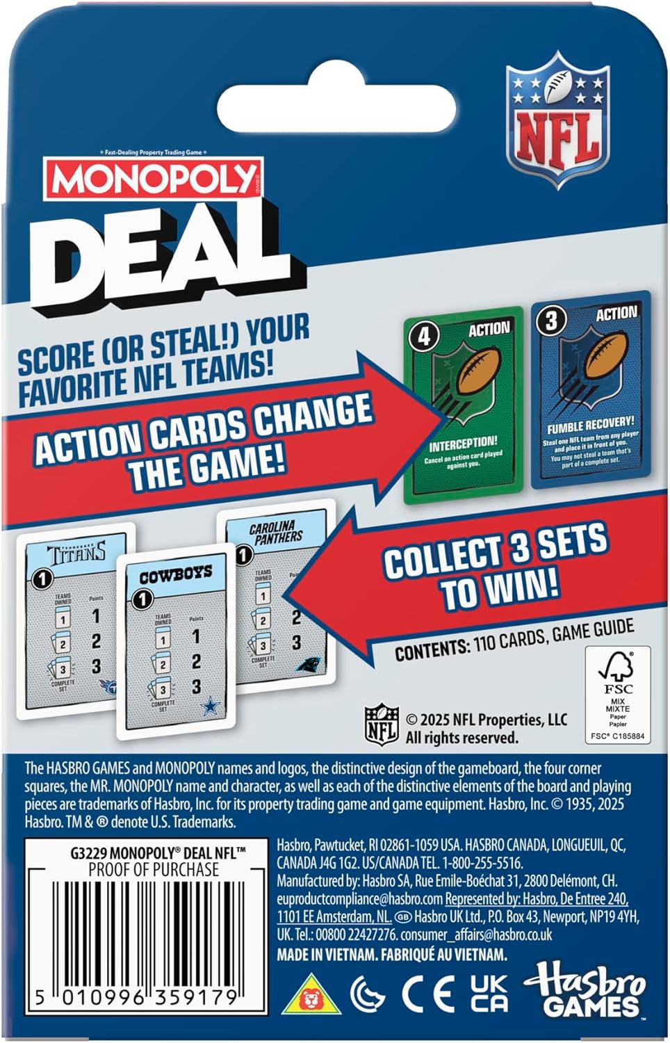 football-themed action cards including sack, intercept, and fumble recovery mechanics