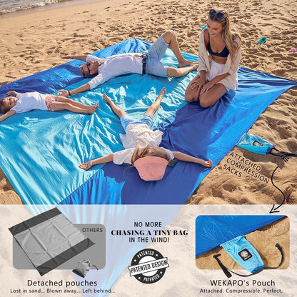 four corner pockets that double as sand anchors or storage, eliminating bulky built-in sand pockets