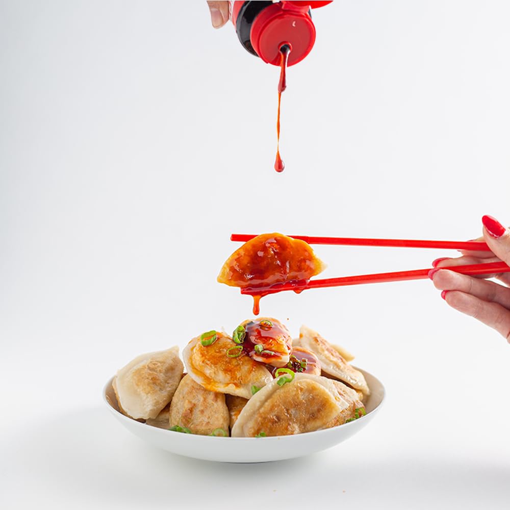 four flavor variants (spicy sweet soy, sichuan sesame soy, ginger soy, duck sauce) across 8 oz and 16 oz sizes