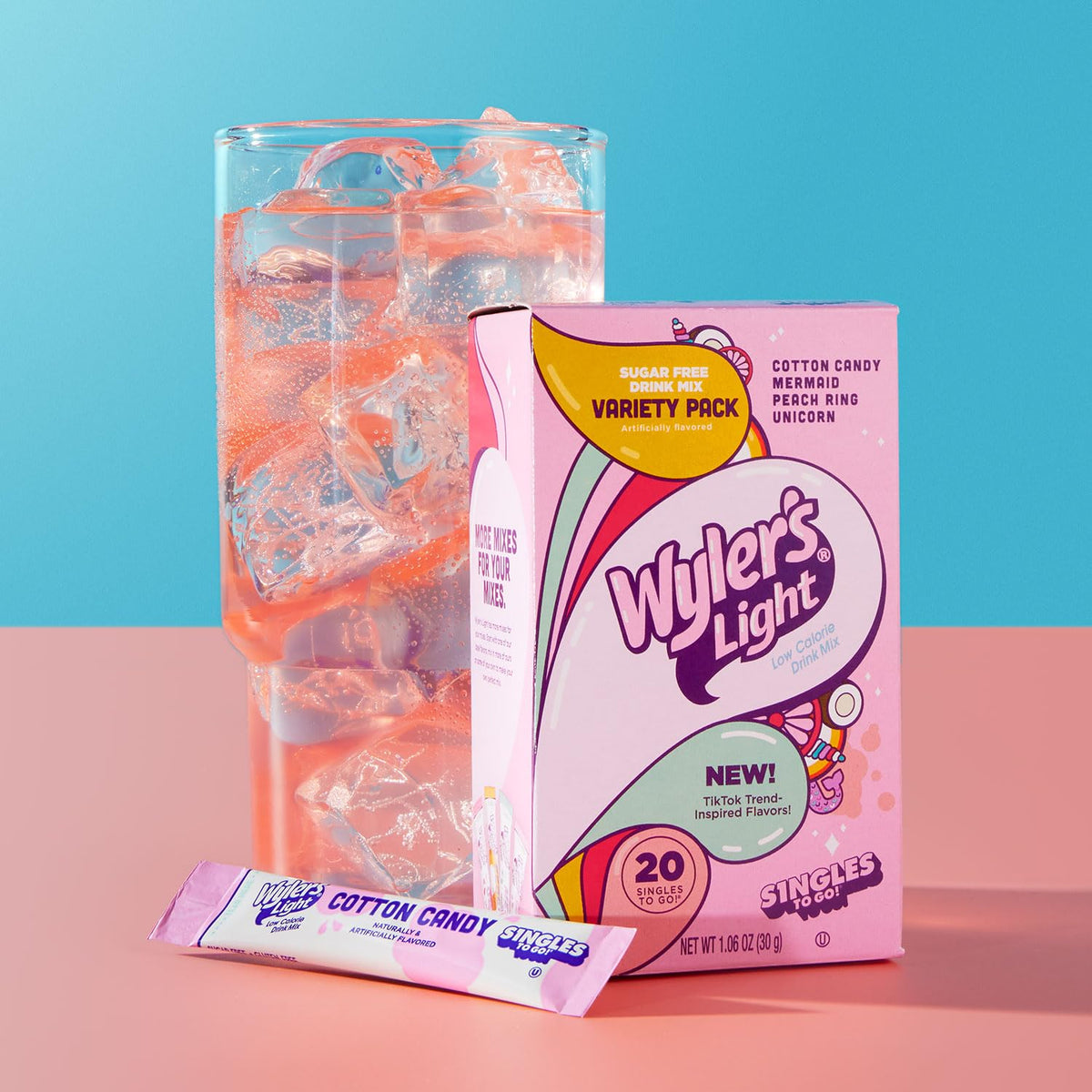 four fun watertok-themed flavors: cotton candy, mermaid, peach ring, and unicorn