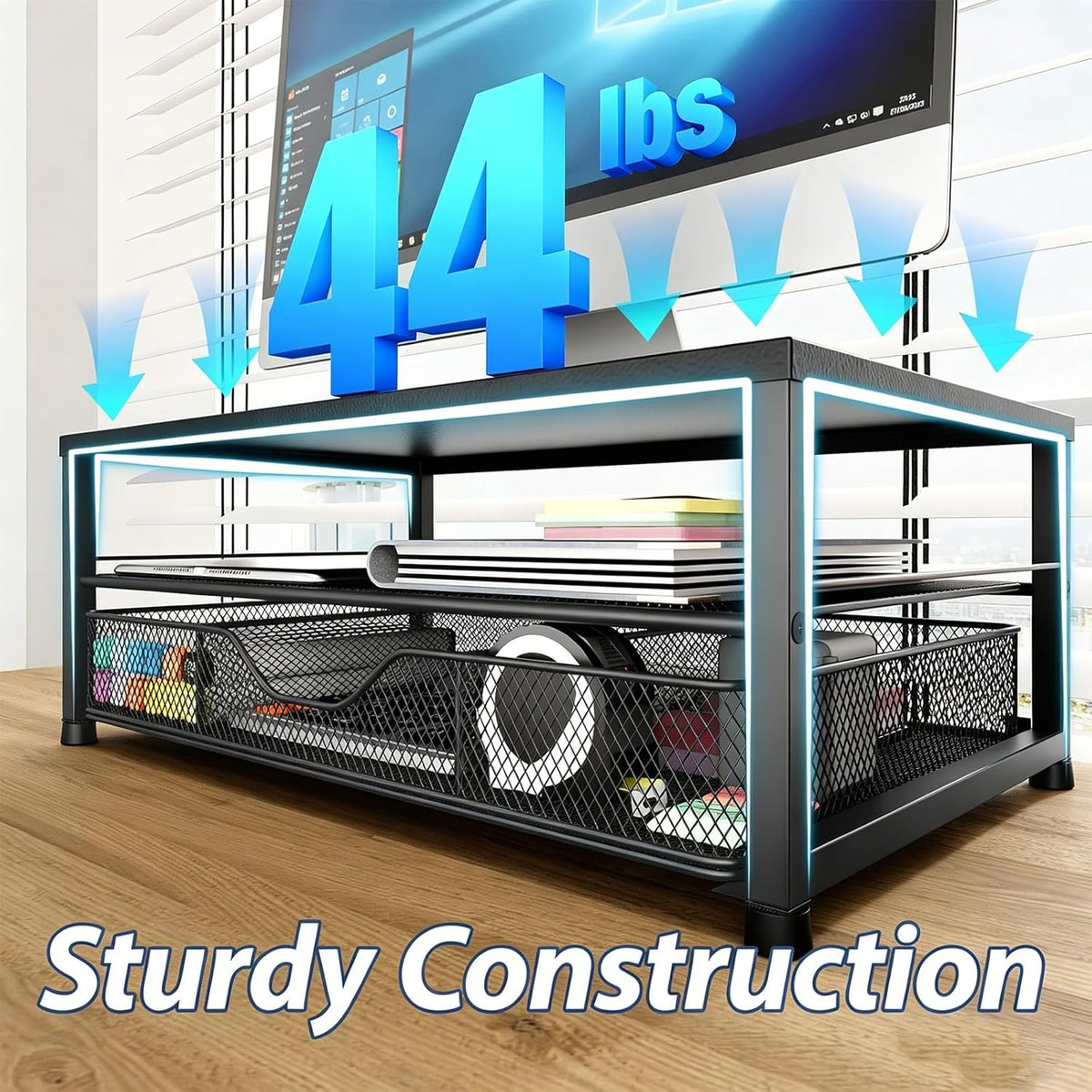 four height-adjustable non-slip pads to protect desk surfaces