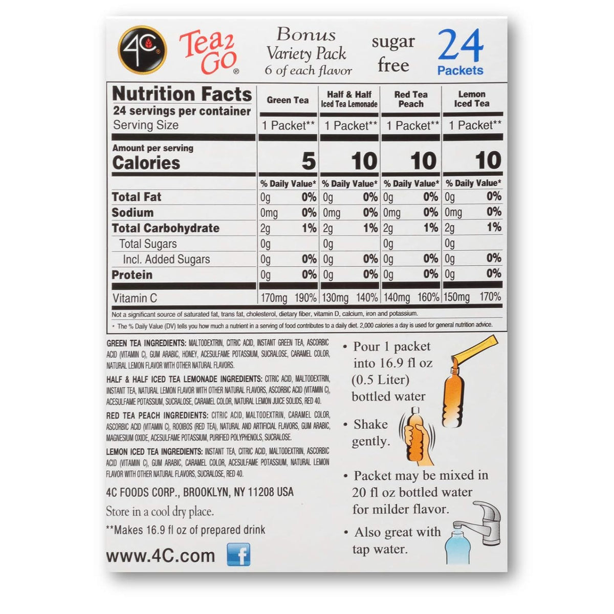 four iced tea flavors: green tea, lemon, peach, and half & half
