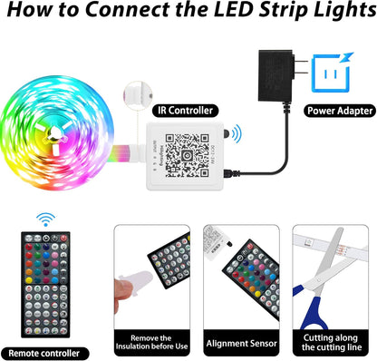 four length variants (50ft/100ft/150ft/200ft) with cuttable design, 180 leds per strip, 24v ac power