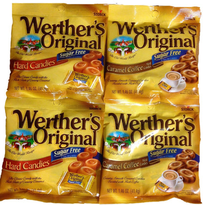 four-pack bundle: 2x sugar-free hard candy + 2x sugar-free caramel coffee hard candy