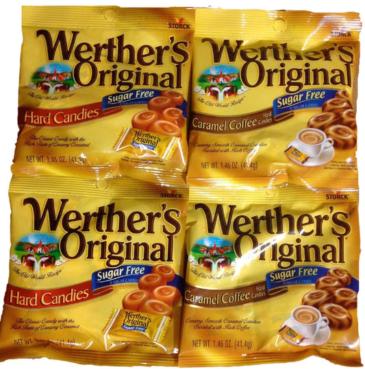 four-pack bundle: 2x sugar-free hard candy + 2x sugar-free caramel coffee hard candy