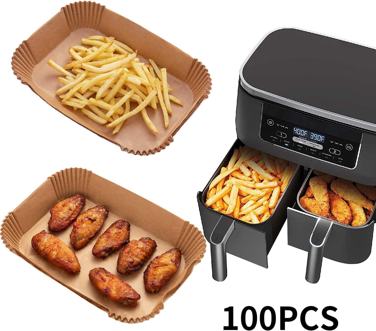 four pack-size and model variants: 100pcs for dz201, 150pcs for dz201/401, 100pcs for foodi xl, 300pcs for crispi