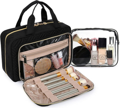 four separate zippered compartments with double-zipper main pocket