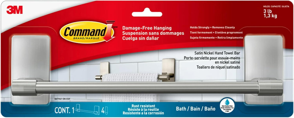 four water-resistant command adhesive strips rated for wet environments