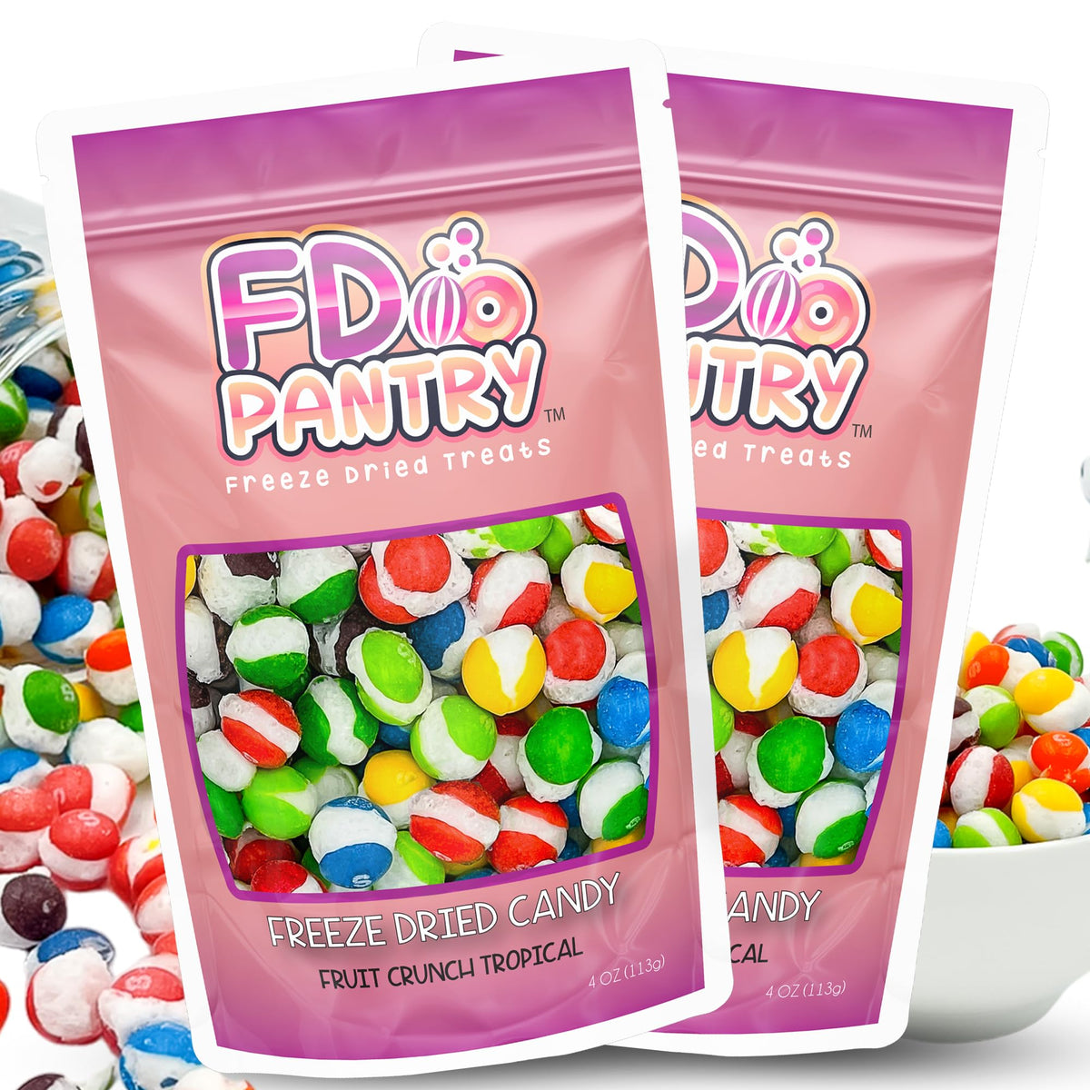 Freeze Dried Candy, 2 Pack Fruit Crunch Tropical, 4 oz, Assorted Variety Flavors, Bag Pouch, Ideal Gift Snack