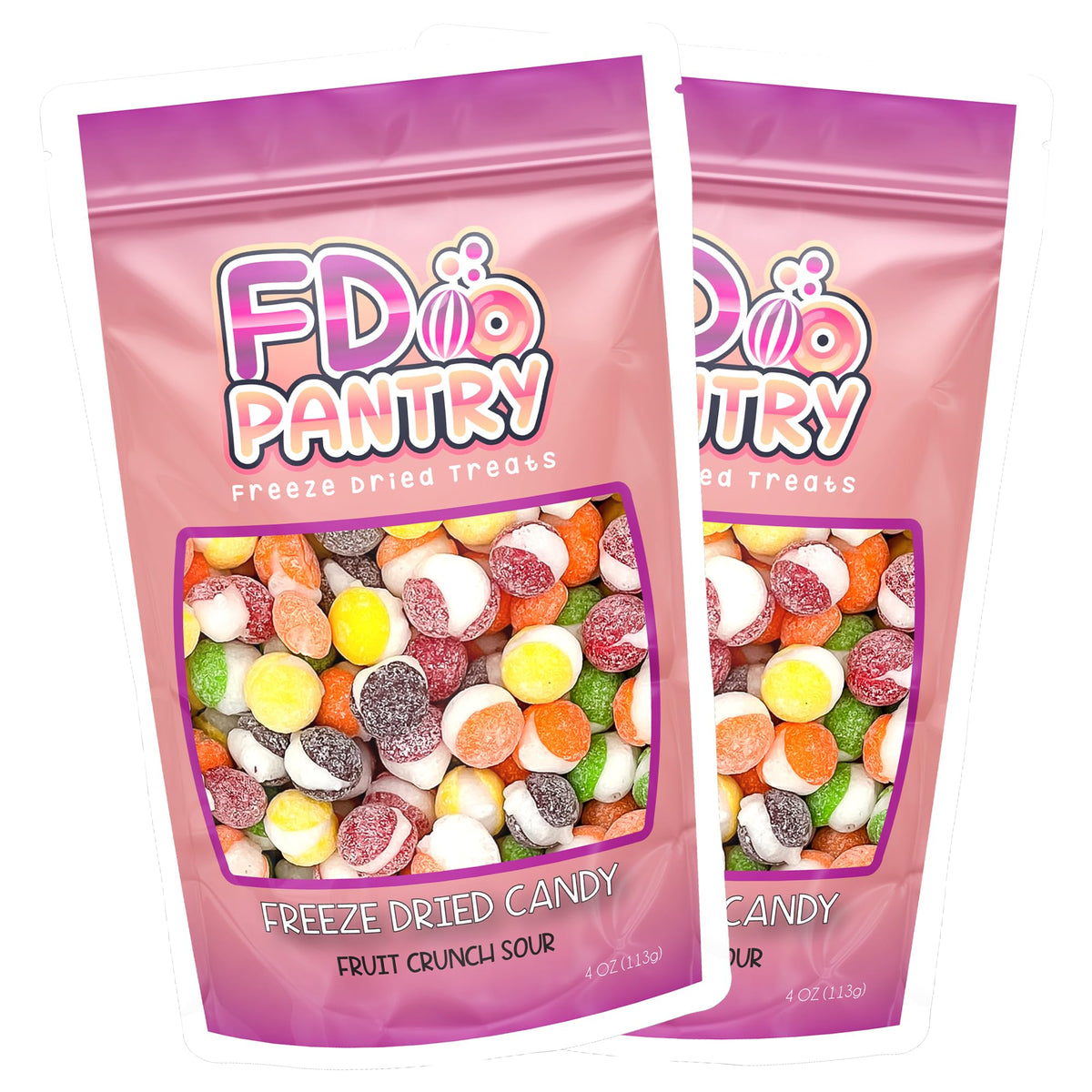 Freeze Dried Candy, Fruit Crunch Sour, 4 oz, 2 Pack, Assorted Strawberry, Orange, Lemon, Grape, Lime Flavors, Bag Pouch, Ideal Gift Snack