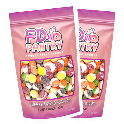 Freeze Dried Candy, Fruit Crunch Sour, 4 oz, 2 Pack, Assorted Strawberry, Orange, Lemon, Grape, Lime Flavors, Bag Pouch, Ideal Gift Snack