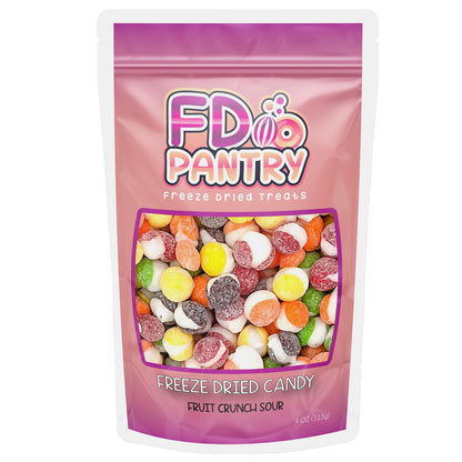 Freeze Dried Candy, Fruit Crunch Sour, 4 oz, Assorted Strawberry, Orange, Lemon, Grape, Lime Flavors, Bag Pouch, Ideal Gift Snack