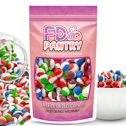 Freeze Dried Candy, Fruit Crunch Wildberry, 4 oz, Assorted Berry Punch, Melon, Strawberry, Cherry, Raspberry, Bag Pouch, Ideal Gift Snack