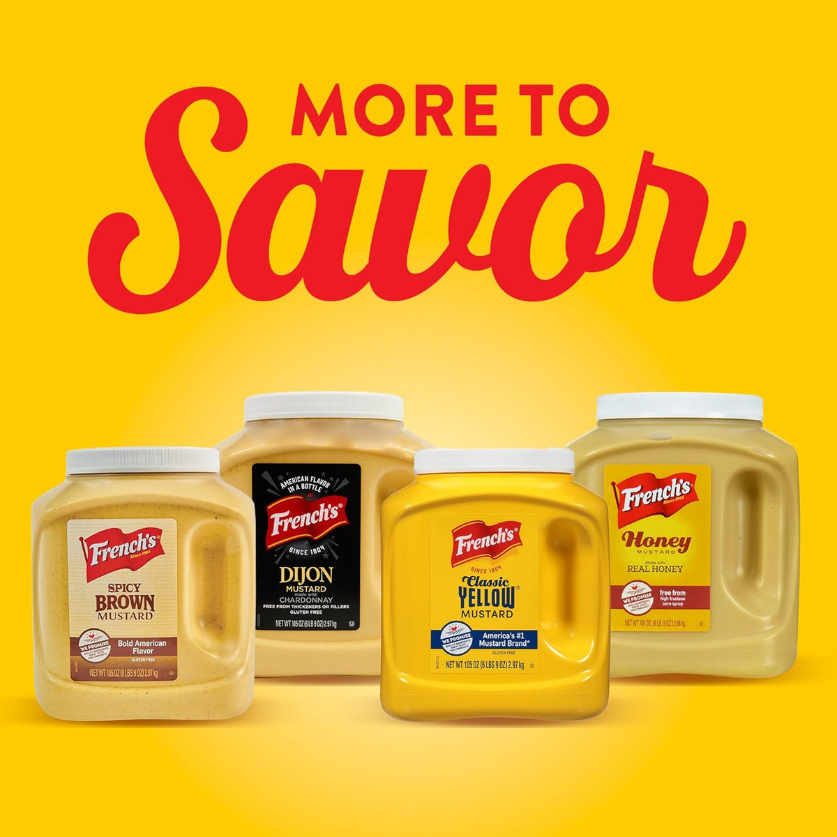 French's Classic Yellow Mustard, 105 oz – Zero Calorie, Gluten-Free Mustard for Health-Minded Kitchens and Picnic Tables