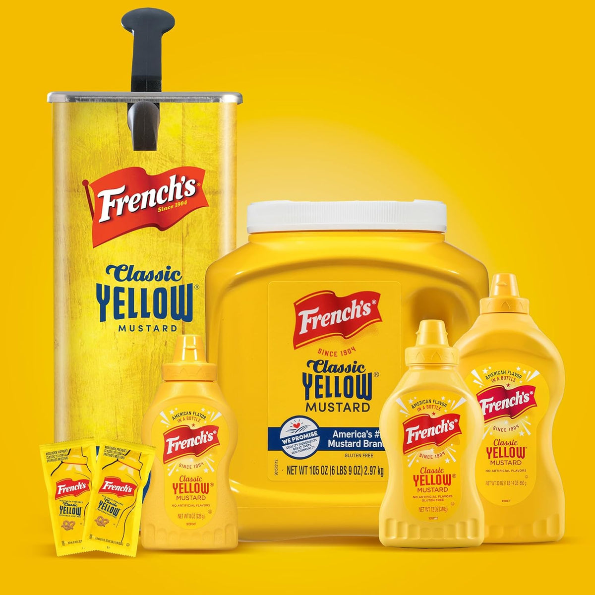 French's Classic Yellow Mustard, 105 oz – Zero Calorie, Gluten-Free Mustard for Health-Minded Kitchens and Picnic Tables