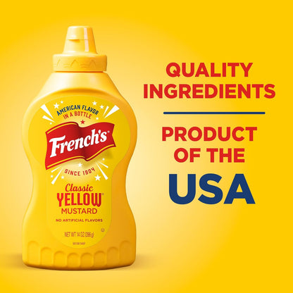 French's Classic Yellow Mustard – Clean-Label Zero Calorie Condiment for Guilt-Free Meal Prep, 14 oz