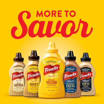 French's Classic Yellow Mustard – Clean-Label Zero Calorie Condiment for Guilt-Free Meal Prep, 14 oz