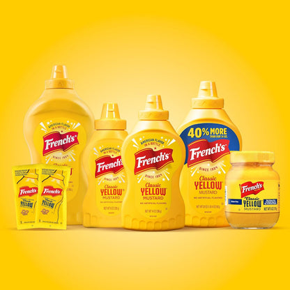 French's Classic Yellow Mustard – Clean-Label Zero Calorie Condiment for Guilt-Free Meal Prep, 14 oz