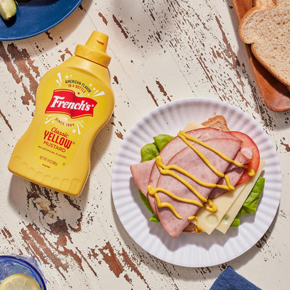 French's Classic Yellow Mustard – Clean-Label Zero Calorie Condiment for Guilt-Free Meal Prep, 14 oz