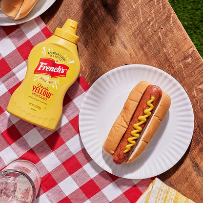 French's Classic Yellow Mustard – Clean-Label Zero Calorie Condiment for Guilt-Free Meal Prep, 14 oz