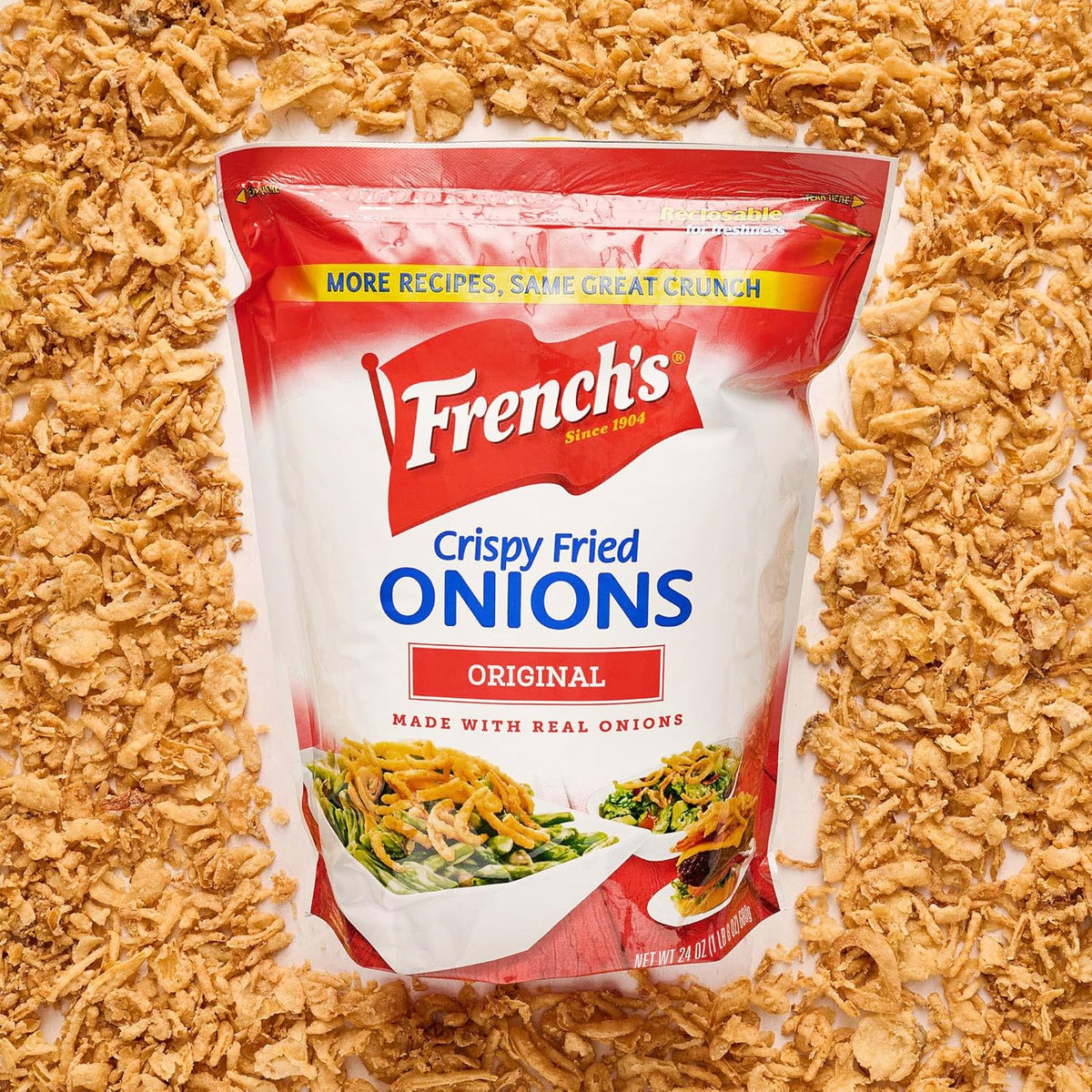 French's Original Crispy Fried Onions 24 oz – Pre-Fried Onions for Quick Side Dishes and Fast Meal Prep