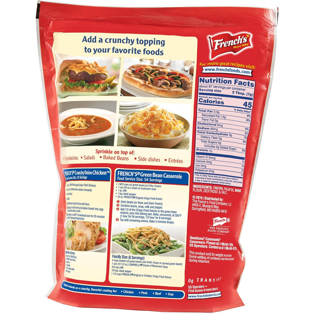 French's Original Crispy Fried Onions 24 oz – Pre-Fried Onions for Quick Side Dishes and Fast Meal Prep