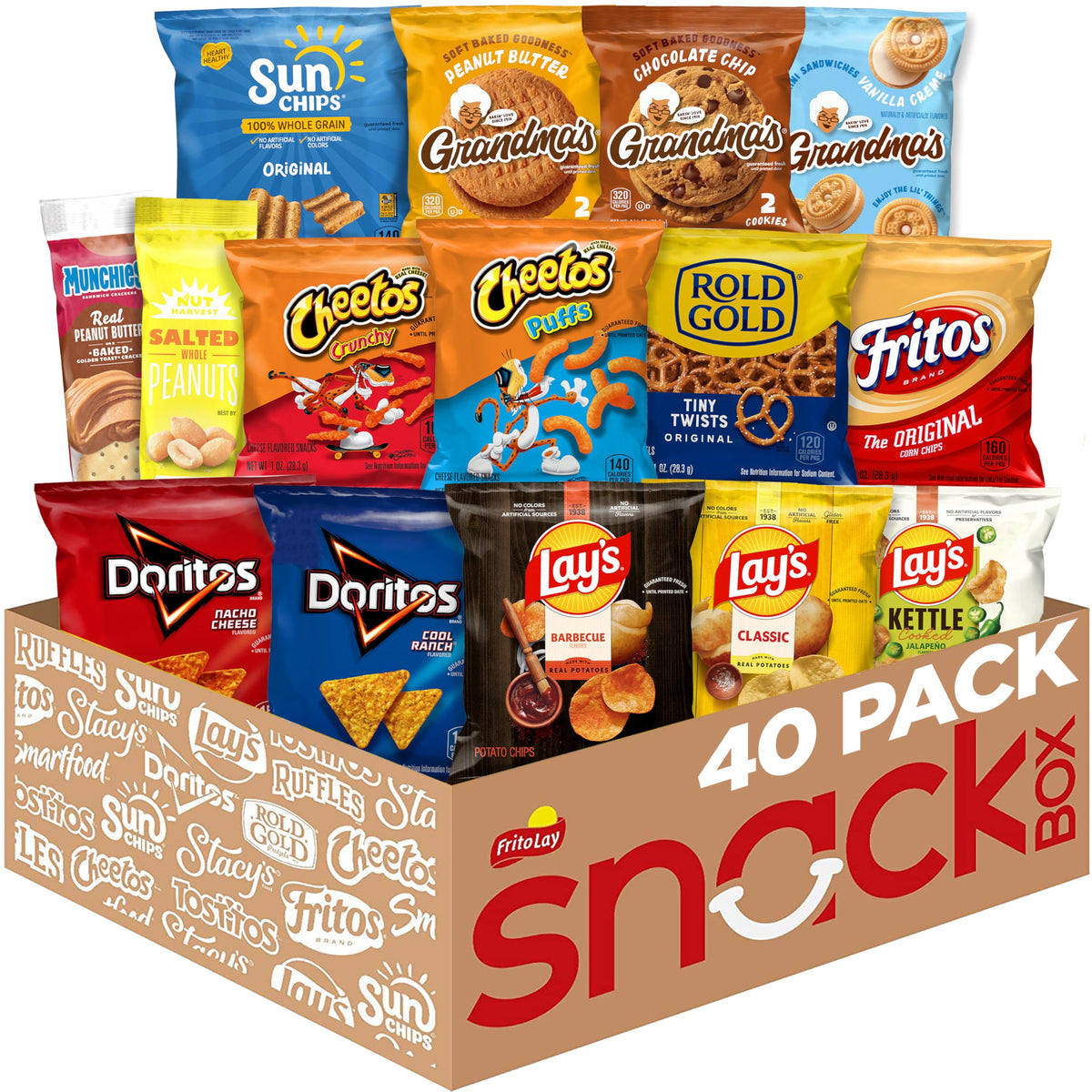 Frito-Lay Ultimate Classic Snacks Package, Variety Assortment of Chips, Cookies, Crackers, &amp;amp; Nuts, 0.56 ounces, (Pack of 40) (Packaging May Vary)