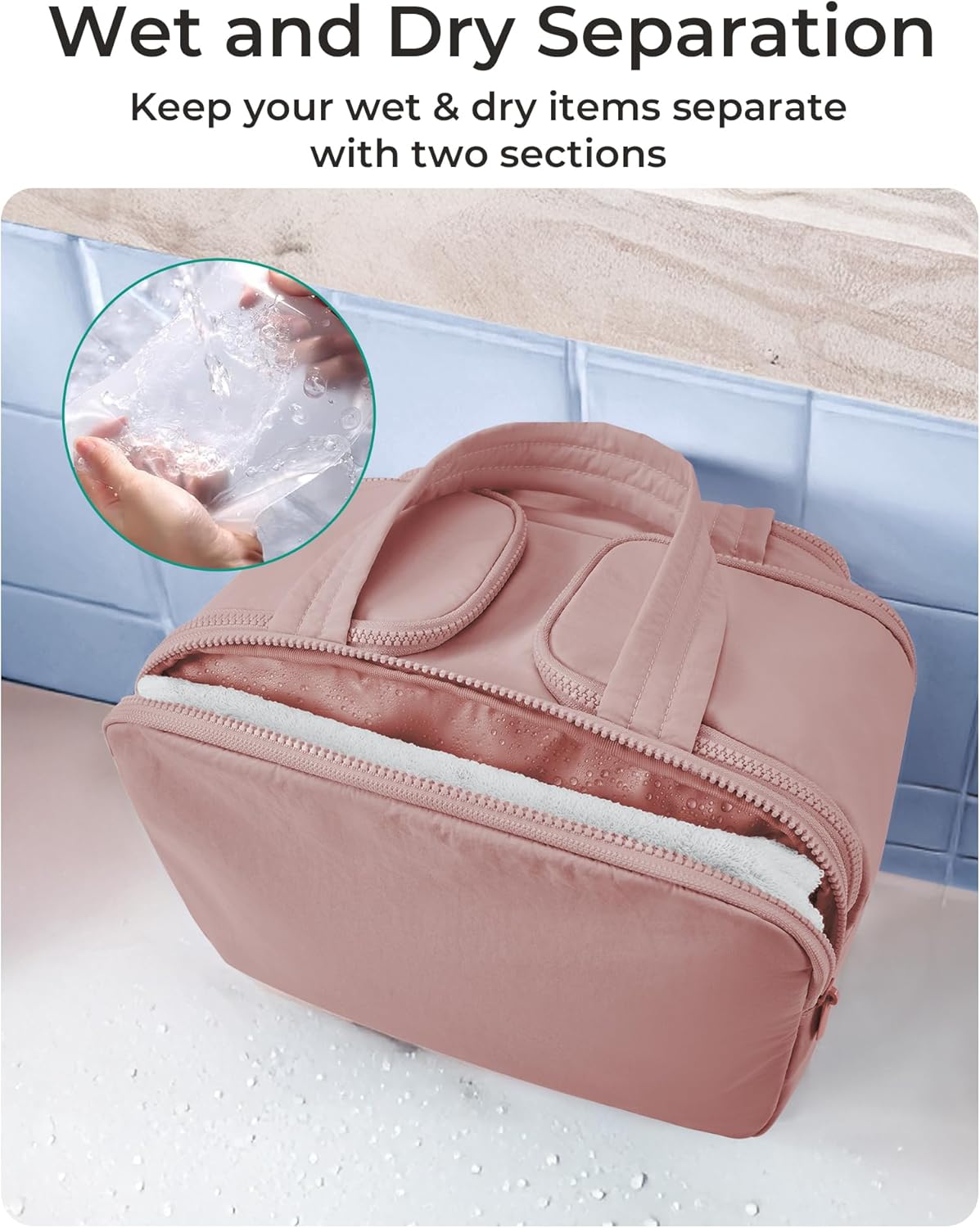 front exterior zipper pocket for quick-access items like toothbrush or passport