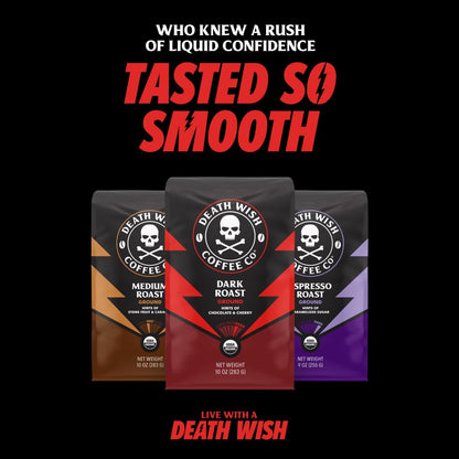 full roast lineup including dark roast, medium roast, light roast, espresso, valhalla java, and power surge