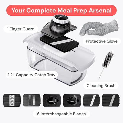 Fullstar Mandoline Slicer 6-in-1 – Space-Saving Kitchen Replacement for Cluttered Counters, Slim White Design with Catch Tray