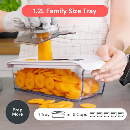 Fullstar Mandoline Slicer 6-in-1 – Space-Saving Kitchen Replacement for Cluttered Counters, Slim White Design with Catch Tray