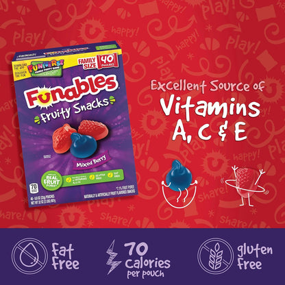 Funables Fruity Snacks, Gluten Free Berry Gummies for School Lunchboxes and After-School Snacks