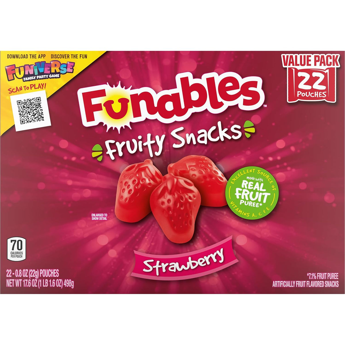 Funables Strawberry Gummy Snack Box for Birthday Goody Bags & Classroom Gifts, 22 Pouches