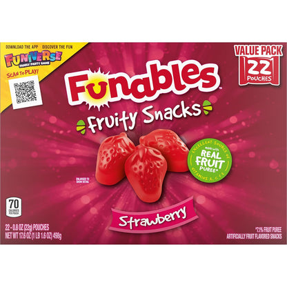Funables Strawberry Gummy Snack Box for Birthday Goody Bags & Classroom Gifts, 22 Pouches
