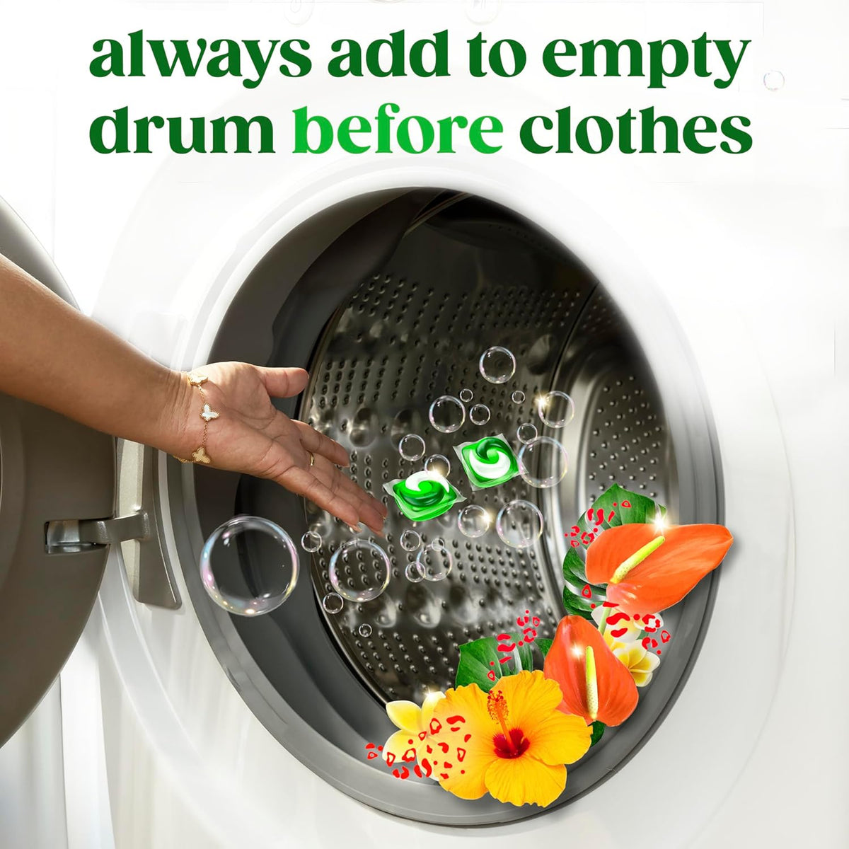 Gain Flings Liquid Laundry Pacs for Aromatherapy Self-Care Rituals, Island Fresh All Day Scent Capsules and Febreze Odor Defense Pods