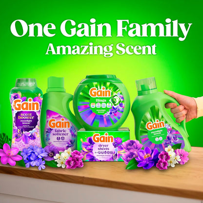 Gain Odor Defense Liquid Detergent, Moonlight Breeze Aroma – Bulk Family Laundry Soap for School Clothes and Towel Storage, 177 fl oz, 134 Loads