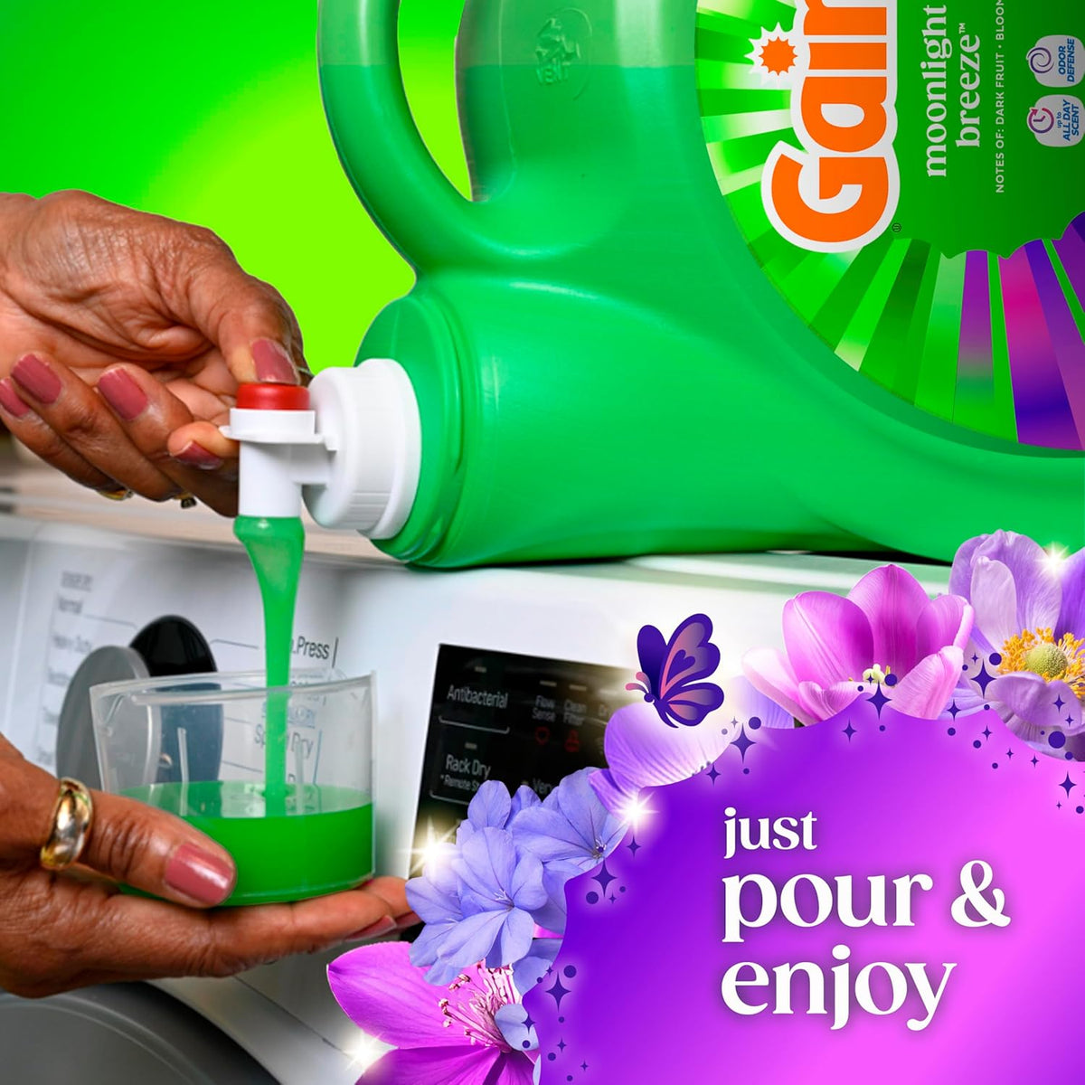 Gain Odor Defense Liquid Detergent, Moonlight Breeze Aroma – Bulk Family Laundry Soap for School Clothes and Towel Storage, 177 fl oz, 134 Loads