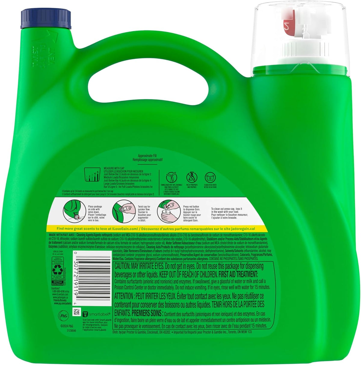 Gain Super Fresh Blast 2 in 1 Odor Defense Laundry Detergent Liquid 194 fl oz HE Compatible, Odor Fighting Laundry Soap for Playroom and Kids Clothes